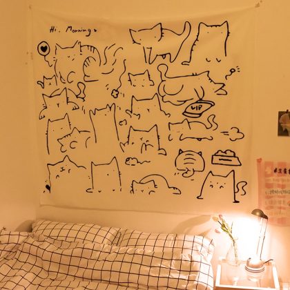 Cute Cartoon Cat Aesthetic Simple Tapestry Home Decoration