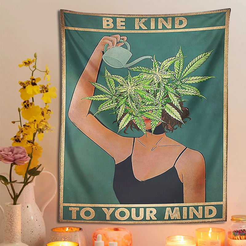 Psychedelic-Leaf-Tapestry-Wall-Hanging-Girl-Be-Kind-Be-Your-Mind-Bohemian-Mystery-Plant-Beach-Room-3