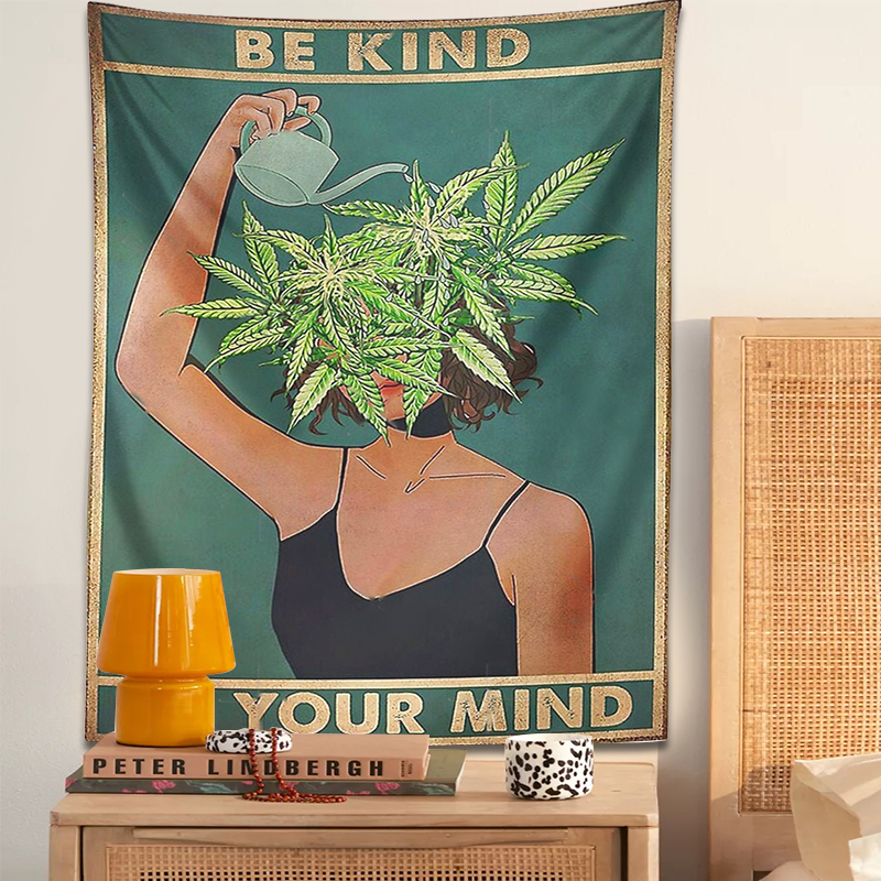 Psychedelic-Leaf-Tapestry-Wall-Hanging-Girl-Be-Kind-Be-Your-Mind-Bohemian-Mystery-Plant-Beach-Room-4