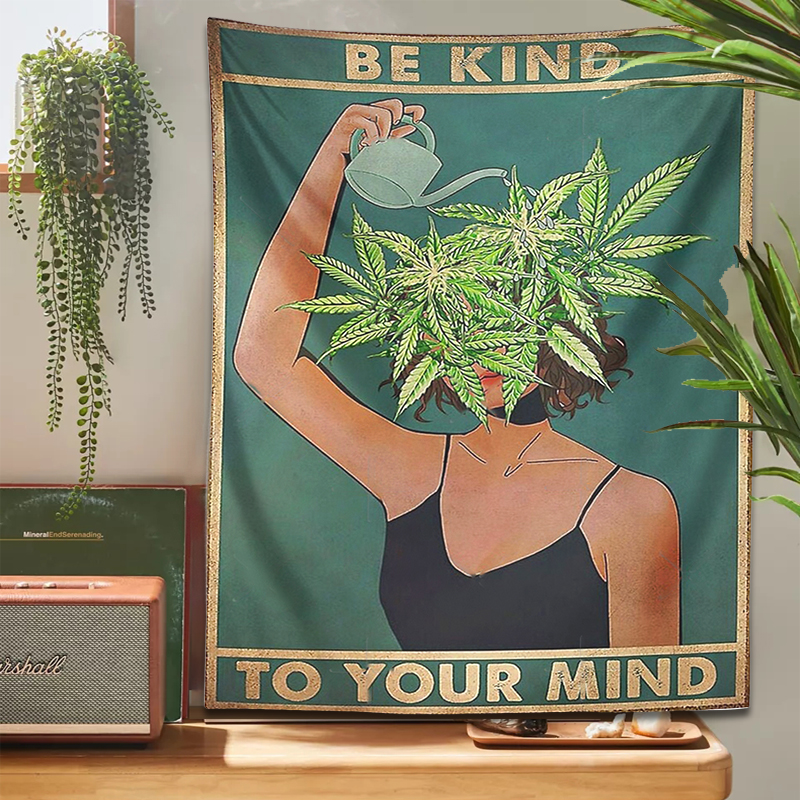 Psychedelic-Leaf-Tapestry-Wall-Hanging-Girl-Be-Kind-Be-Your-Mind-Bohemian-Mystery-Plant-Beach-Room