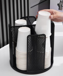 360° Rotatable Paper Cup and Lid Holder Plastic Cup Storage Organizer