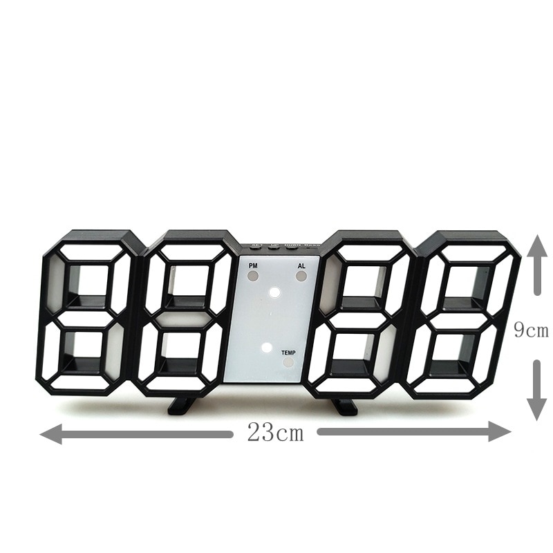 3D LED Digital Luminous Wall Clock, USB Plug In, Black - Image 2