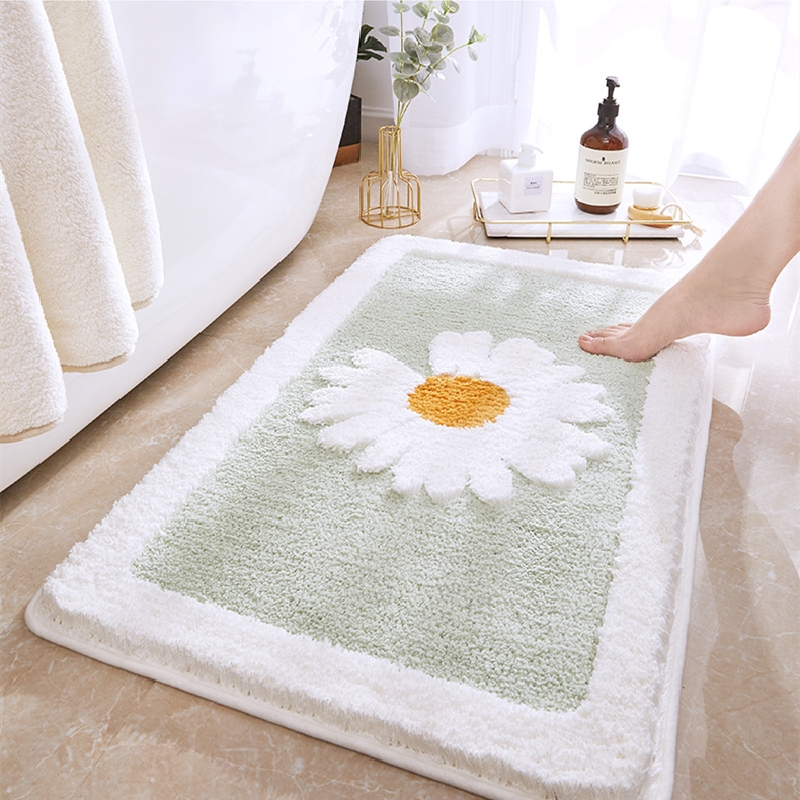 Green Daisy Bathroom Mat Door Entrance Rug - Image 2