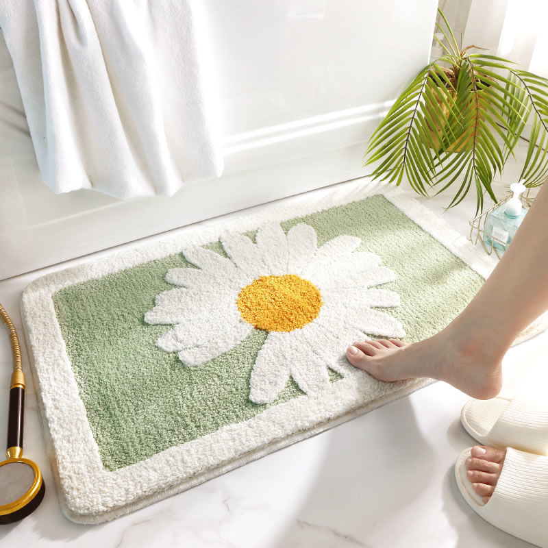Green Daisy Bathroom Mat Door Entrance Rug - Image 3