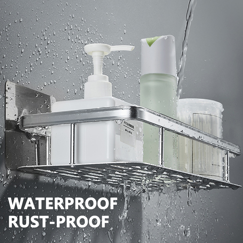 2PCS No-drill Wall Mount Aluminum Alloy Shower Silver Shelves - Image 2