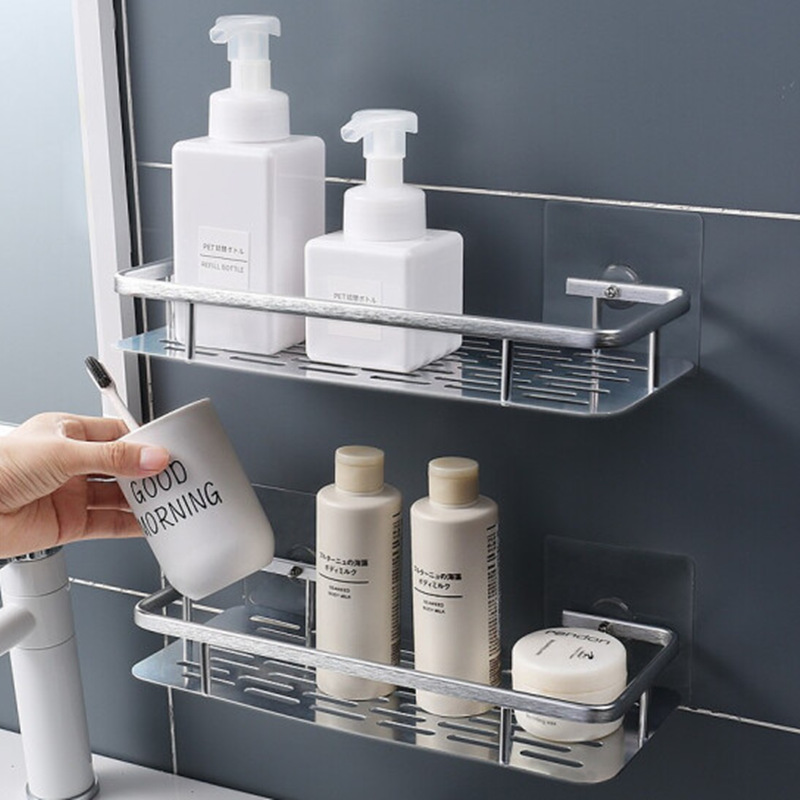 2PCS No-drill Wall Mount Aluminum Alloy Shower Silver Shelves - Image 3