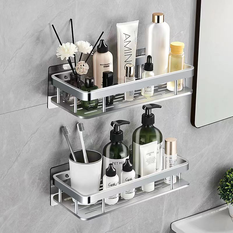 2PCS No-drill Wall Mount Aluminum Alloy Shower Silver Shelves