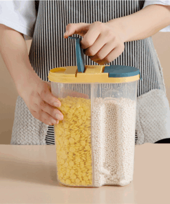 Large Blue Double Grid Cereals Jar Plastic Food Storage with Lids