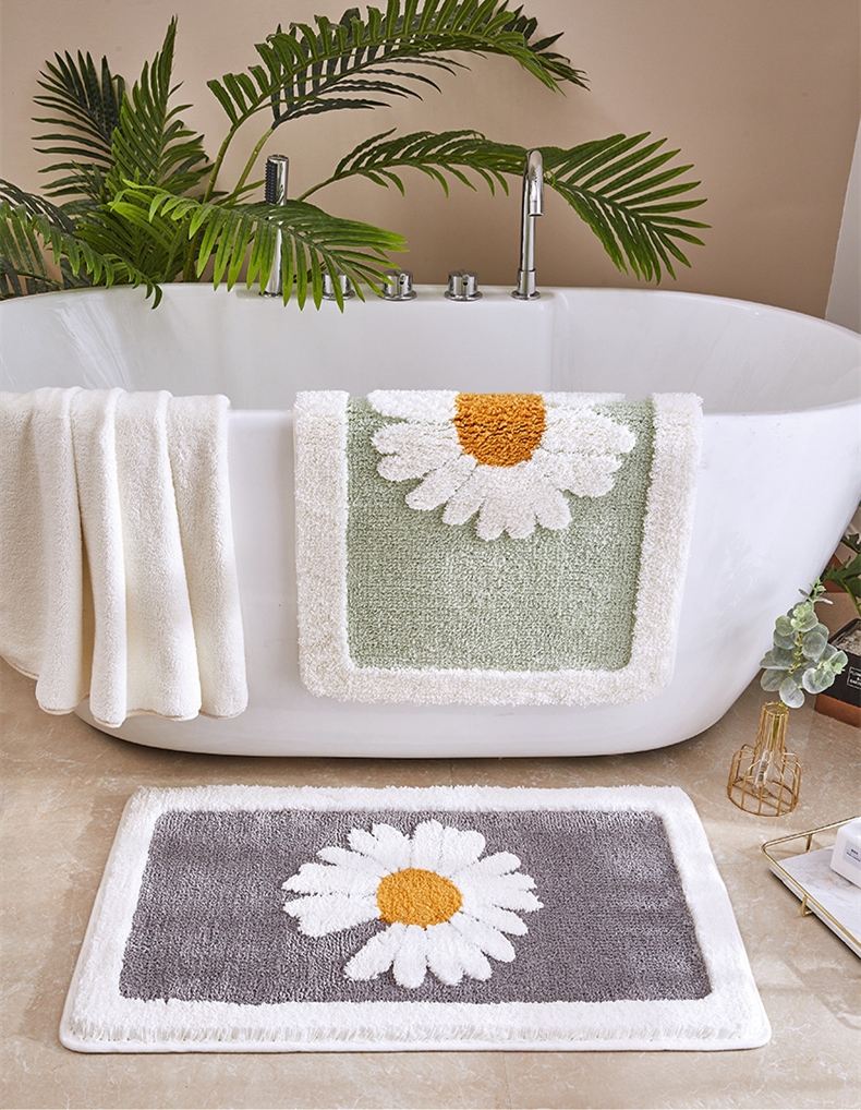 Green Daisy Bathroom Mat Door Entrance Rug - Image 5