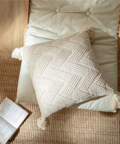 Handmade Tassel Sofa Cushion Cover 45x45cm Solid Beige