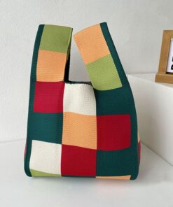 Japanese Casual Color Wide Stripe Plaid Tote Bag Student Reusable Shopping Bags