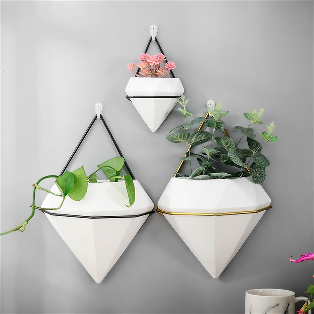 Triangle Plant Flower Pot Indoor Hanging Planter Geometric Vase Wall Decoration - Image 3