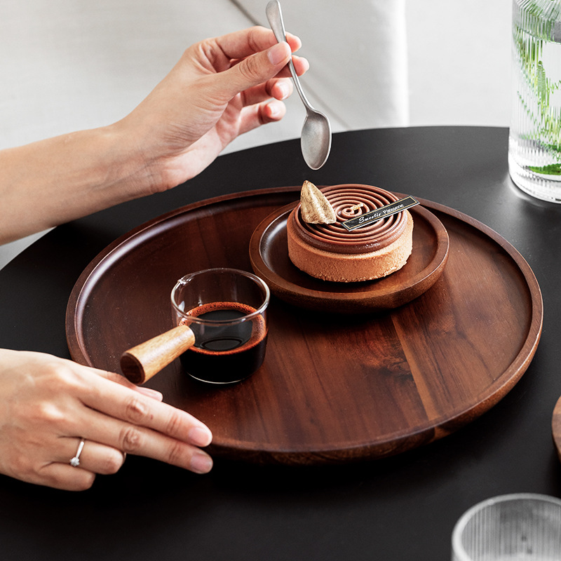 Ins Style Wooden Tray Round Japanese Tea Plate Dinner Plate - Image 2