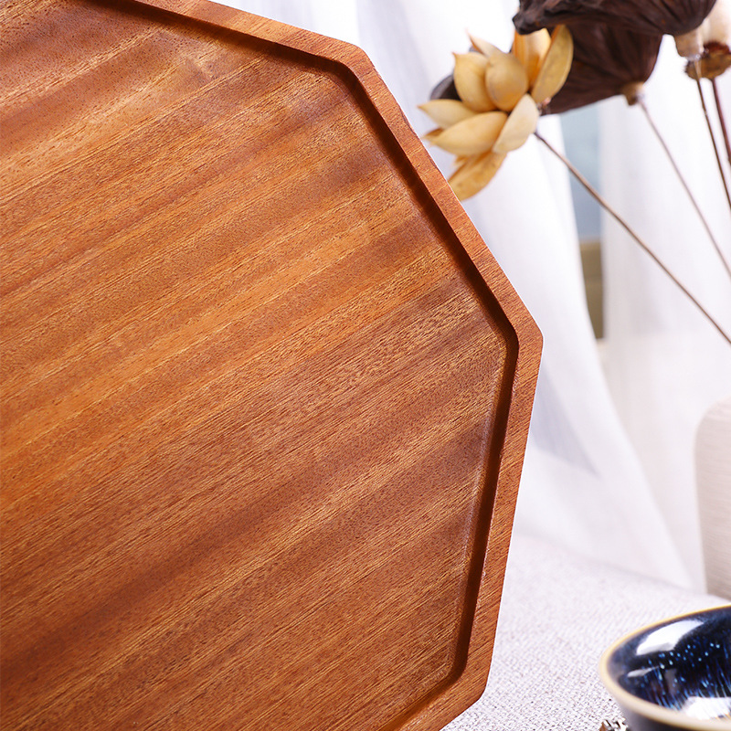 Japanese-Style Ebony Plate Simple Eight-Deformed Dinner Plate Wooden Tray - Image 3