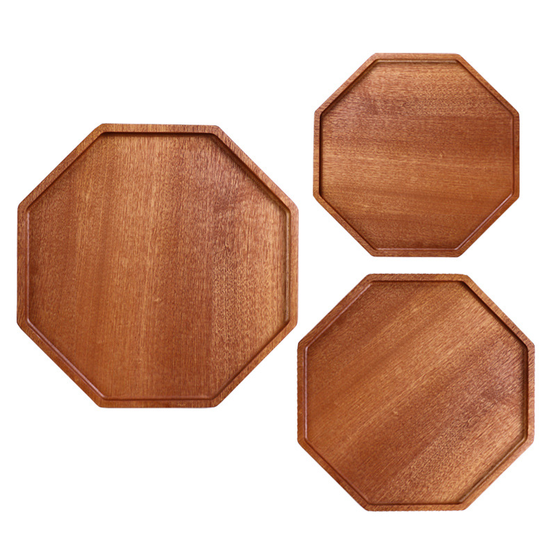 Japanese-Style Ebony Plate Simple Eight-Deformed Dinner Plate Wooden Tray - Image 5