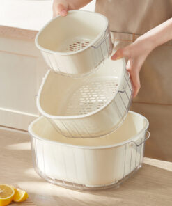 3PCS/Set Double Layer Vegetable Washing Drain Basket