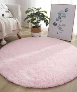 Round Furry Comfort Area Rug, Light Pink