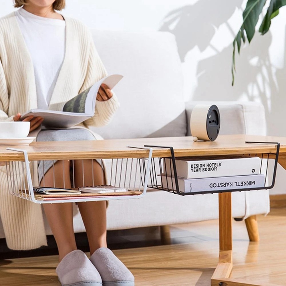 Metal Iron Kitchen Organizer Shelf Cabinet Hanging Basket Rack, White - Image 2