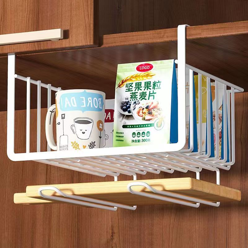 Metal Iron Kitchen Organizer Shelf Cabinet Hanging Basket Rack, White - Image 3
