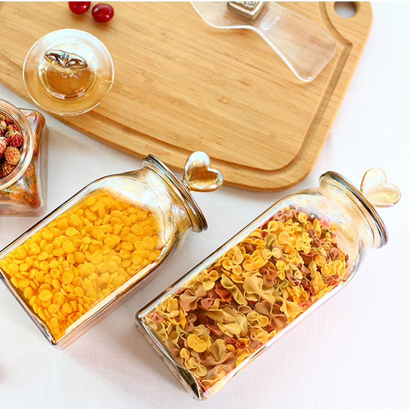 Modern Heart Glass Jar Candy Seal Bottle Amber Pickle Fruit Pot - Image 3