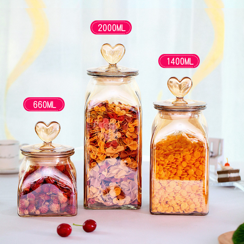 Modern Heart Glass Jar Candy Seal Bottle Amber Pickle Fruit Pot - Image 4