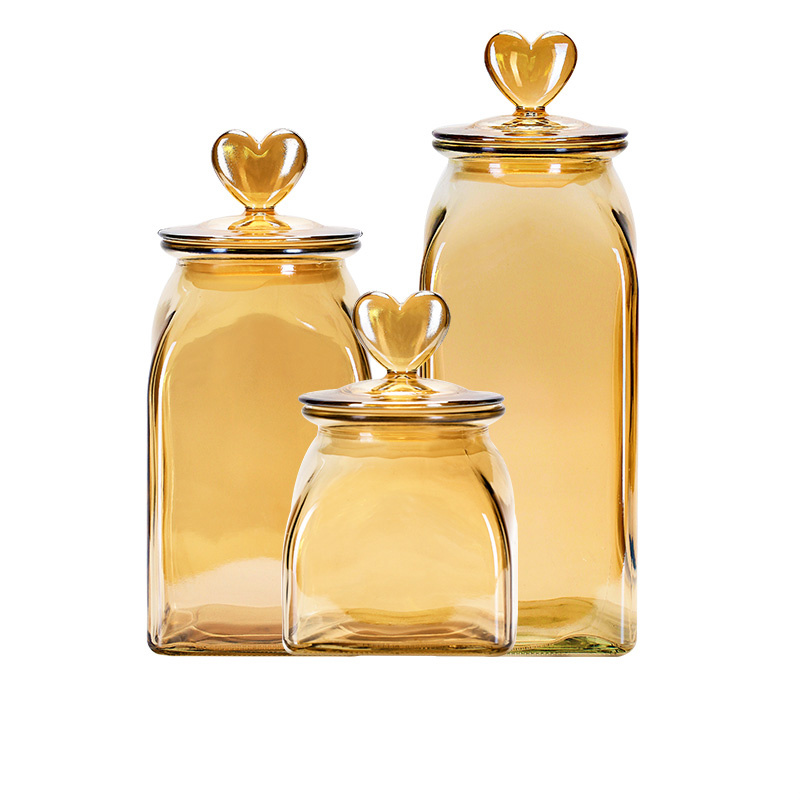 Modern Heart Glass Jar Candy Seal Bottle Amber Pickle Fruit Pot - Image 5