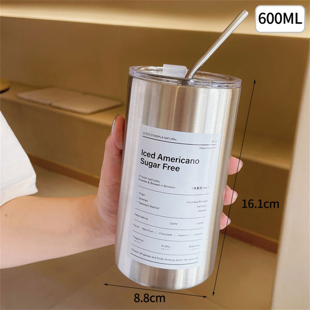 304 Stainless Steel Double -Layer Cooler Portable Tumbler with Straw - Image 3