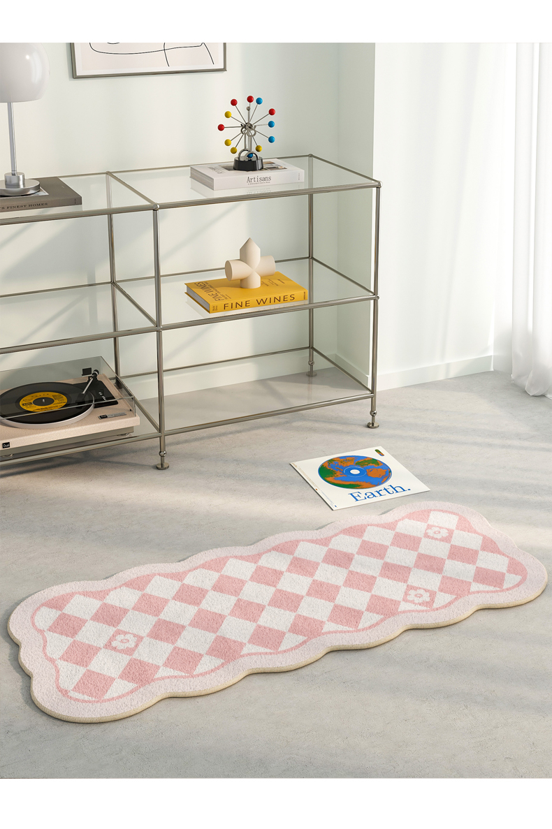 Cute Floral Plaid Bedside Bed Plush Rug - Image 2