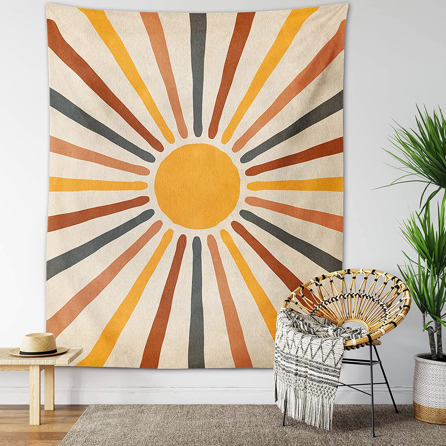 Retro 70s Rainbow Sunrise Abstract Tapestry Wall Hanging - Image 2