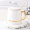 Ceramic Mug With Lid Spoon And Saucer Lovers Coffee Mug, White