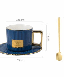 Alternative view of Ceramics Golden Handle Stripe Coffee Cup And Saucer Set, Blue