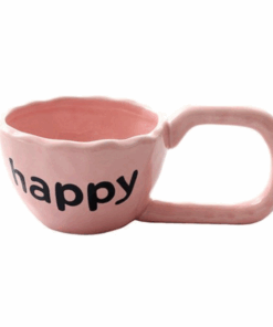 happy Ceramic Mug With Big Handle, Pink