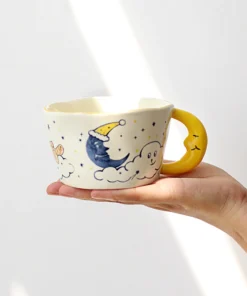 Korean Cute Hand Painted Bear Moon Ceramic Mug