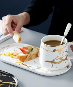 Alternative view of Nordic marbled Ceramic Milk Mug, White Set