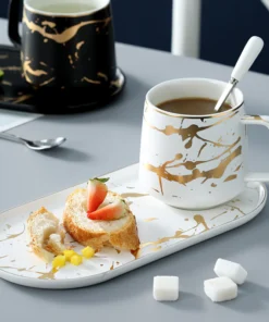 Nordic marbled Ceramic Milk Mug, White Set