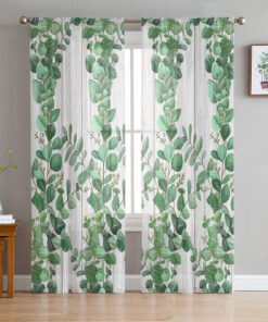 Simple Plant Leaves Spring Chiffon Curtains