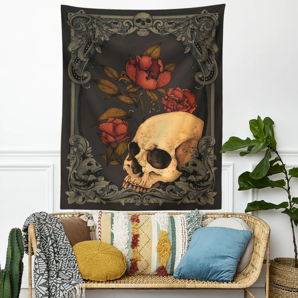 Skull Floral Tapestry Aesthetics Gothic Wall Decor - Image 3