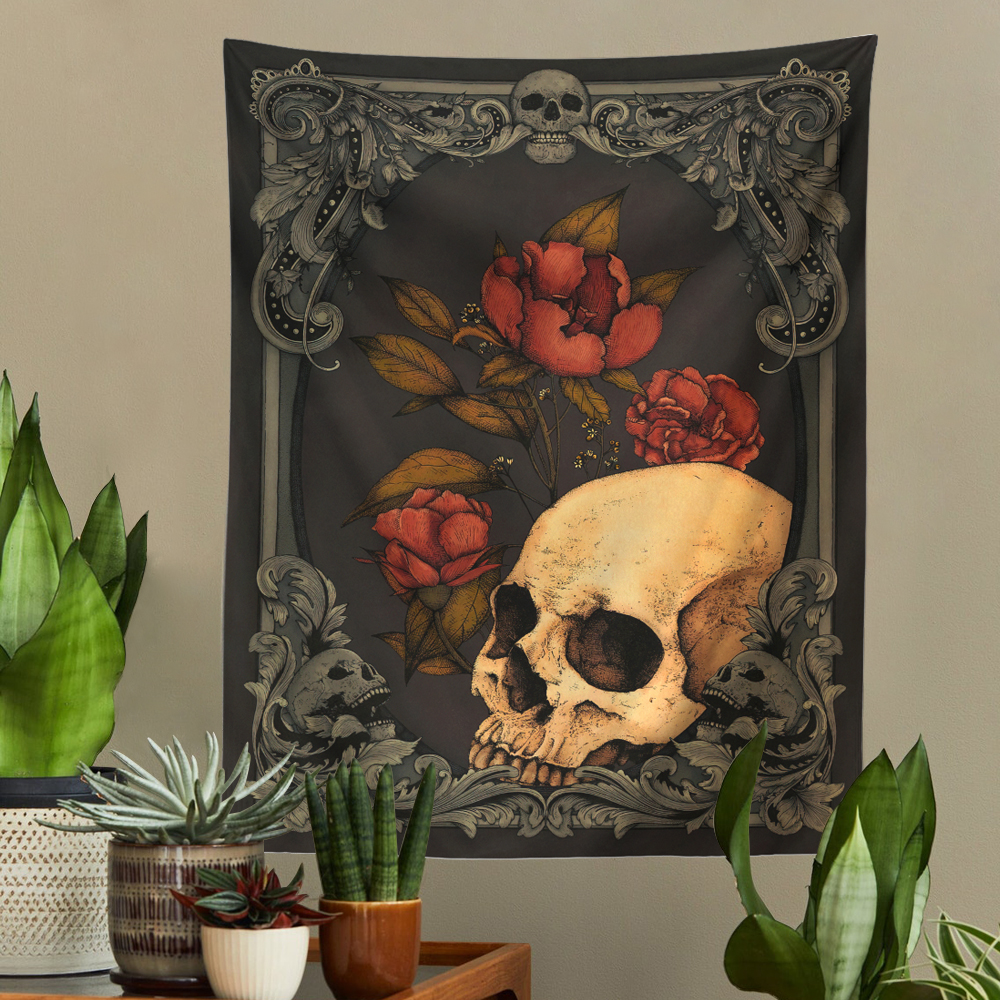 Skull Floral Tapestry Aesthetics Gothic Wall Decor
