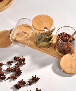 Set 3 PCS Glass Spice Organizer Jars with Spoon Lid