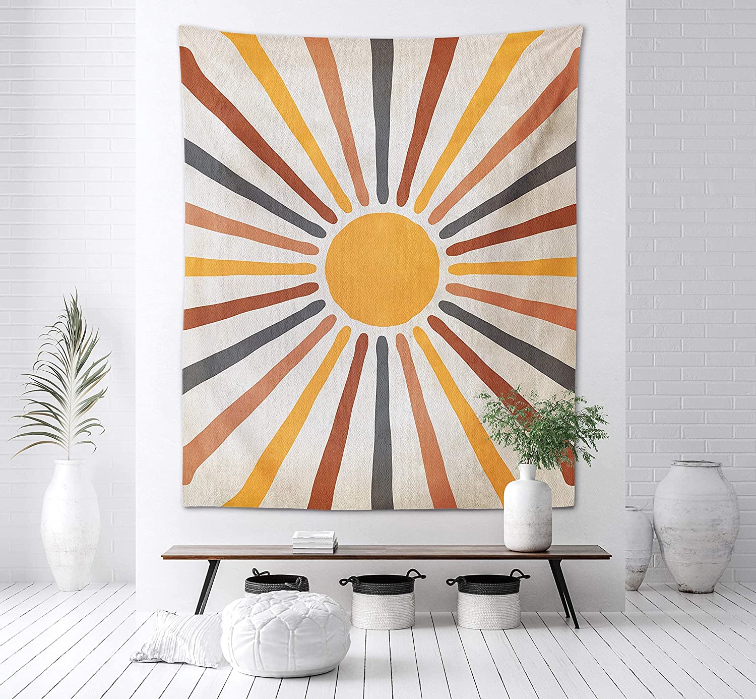Retro 70s Rainbow Sunrise Abstract Tapestry Wall Hanging - Image 4
