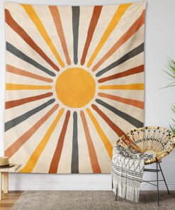 Retro 70s Rainbow Sunrise Abstract Tapestry Wall Hanging