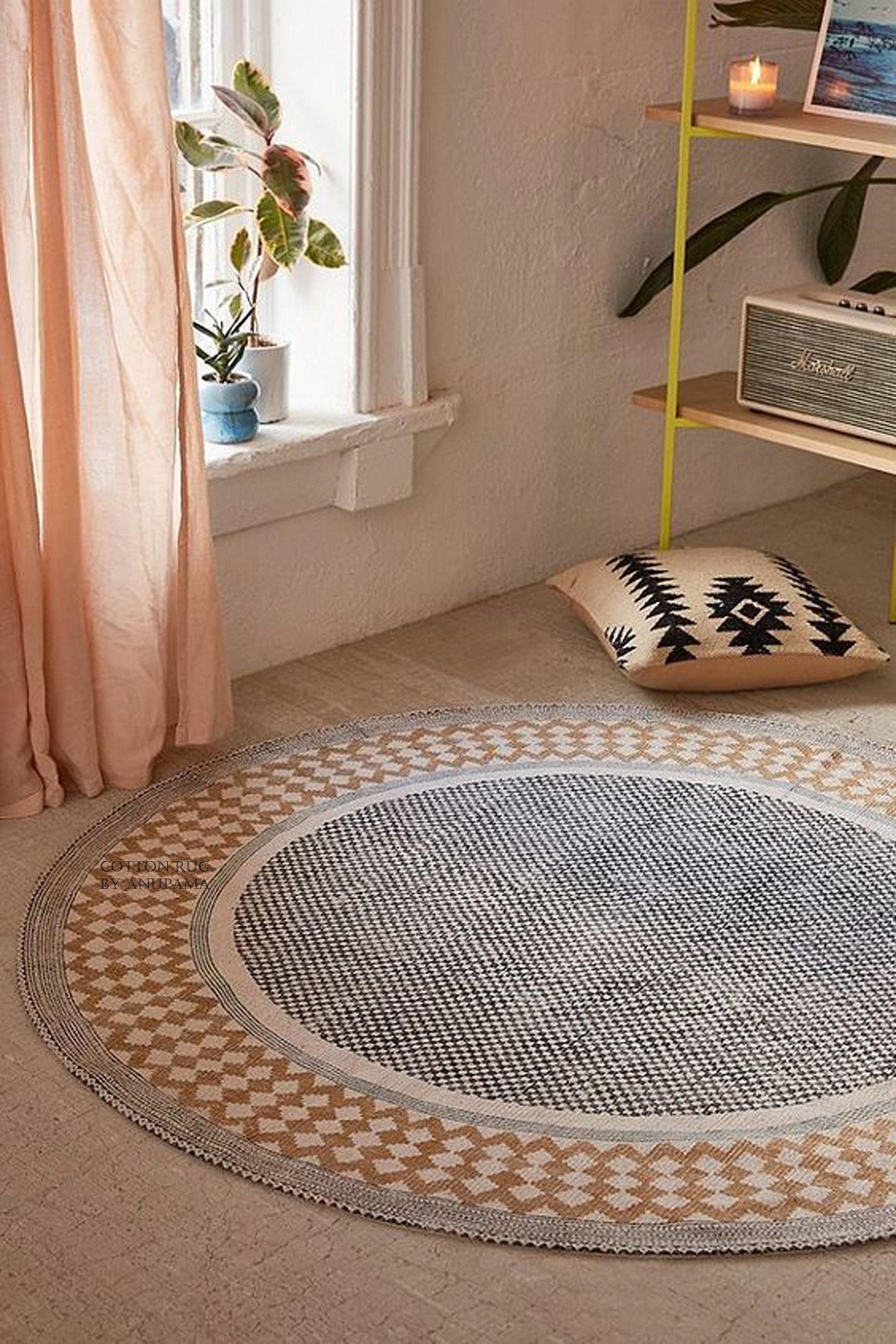 Round Rug 4X4 Feet Size, Cotton Rug, Office Rug, Floor Rug, Kitchen Rug - Image 2