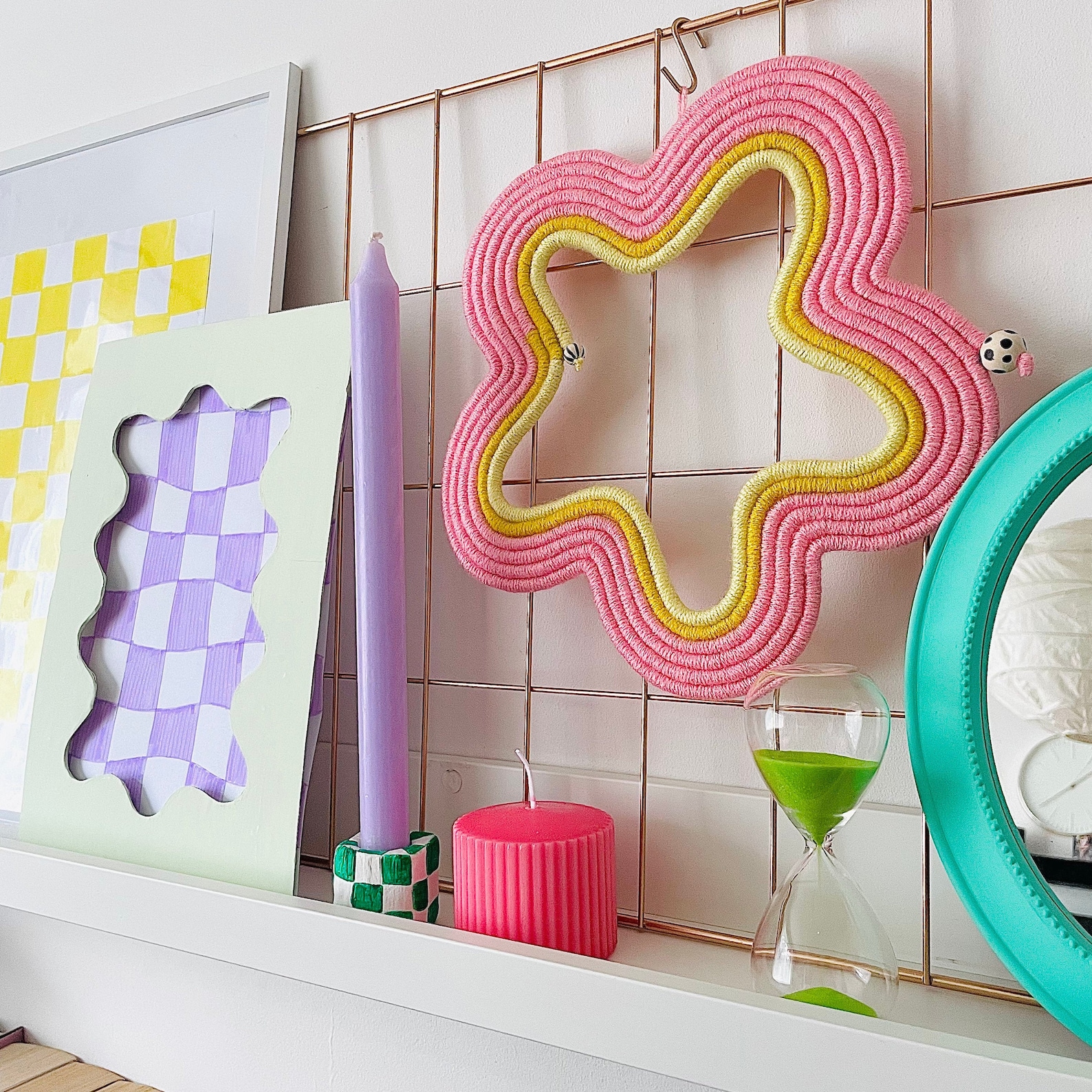 Macrame Flower Wall Hanging, Pink And Yellow Wall Art - Image 3