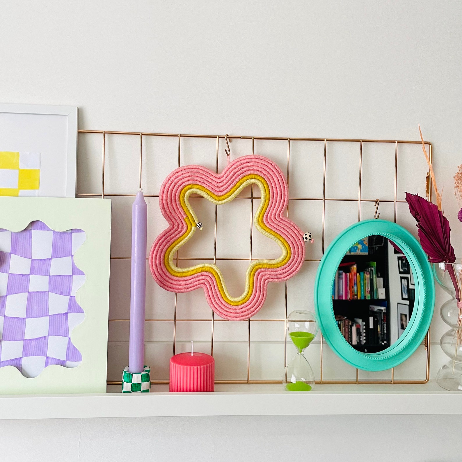 Macrame Flower Wall Hanging, Pink And Yellow Wall Art - Image 2