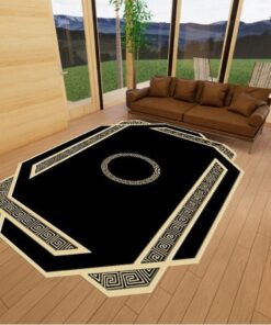 Golden Pattern Black Luxury Rug, Black And Gold Luxury Decor