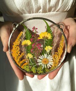 Pressed Flower Suncatcher, Original Artwork - Real Pressed Wildflower In Frame