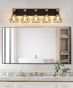 Vanity Wall Light | Cage Farmhouse Geometric Style | Black Iron Metal | E26 Bulb Socket | Ideal for Bathroom, Hallway, Bedroom