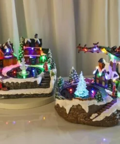 Alternative view of Christmas Scene Village House Figurine Colorful LED Lighted Musical Fountain Home Decoration for Xmas Desktop Bedroom