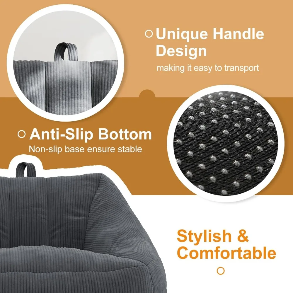 Bean Bags Chairs for Adults, Large Comfy Corduroy Beanbag Couch with Armrests Shell-Shaped Lazy Floor Sofa for Living Room, Bedr - Image 4