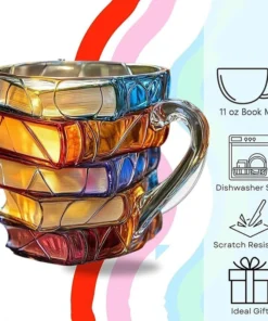 Alternative view of Painted Book Mug 11oz Novelty 3d Painted Books Coffee Mug Unique Colorful Resin Books Stack Coffee Cup Collection Gifts